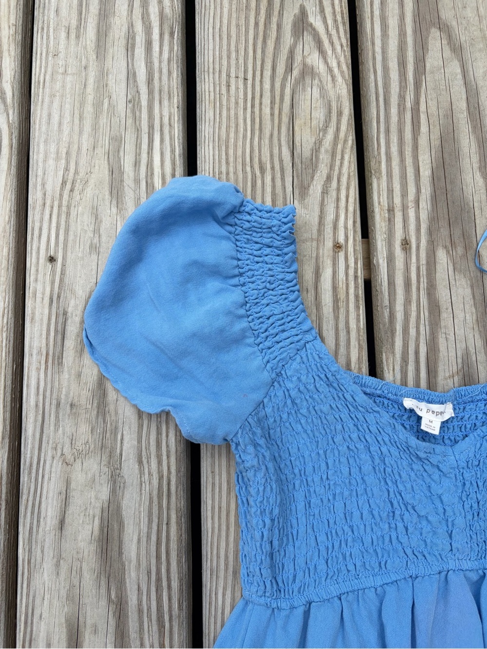 Blu Pepper Smocked Flutter Sleeve Tiered Dress Size Medium Blue Peasant Flowy - Picture 5 of 11